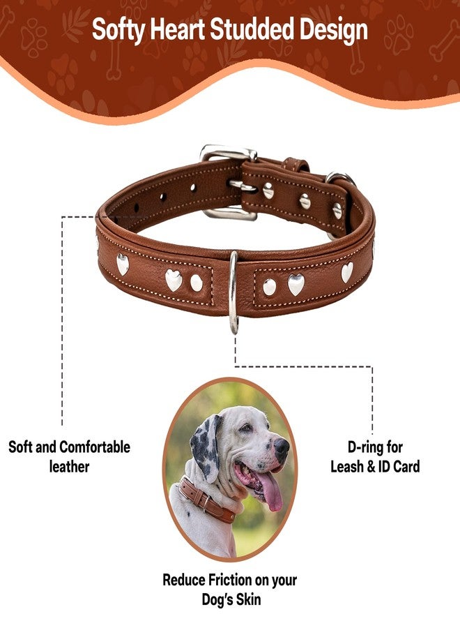 ADIL'S Adil’S Genuine Leather Heart Studded Dog Collar 1in Width, Neck Size: 12" to 26", Chestnut Leather Dog Collar with Soft Padding, Sturdy & Strong D-Ring for leashes & ID Card. - Image 2